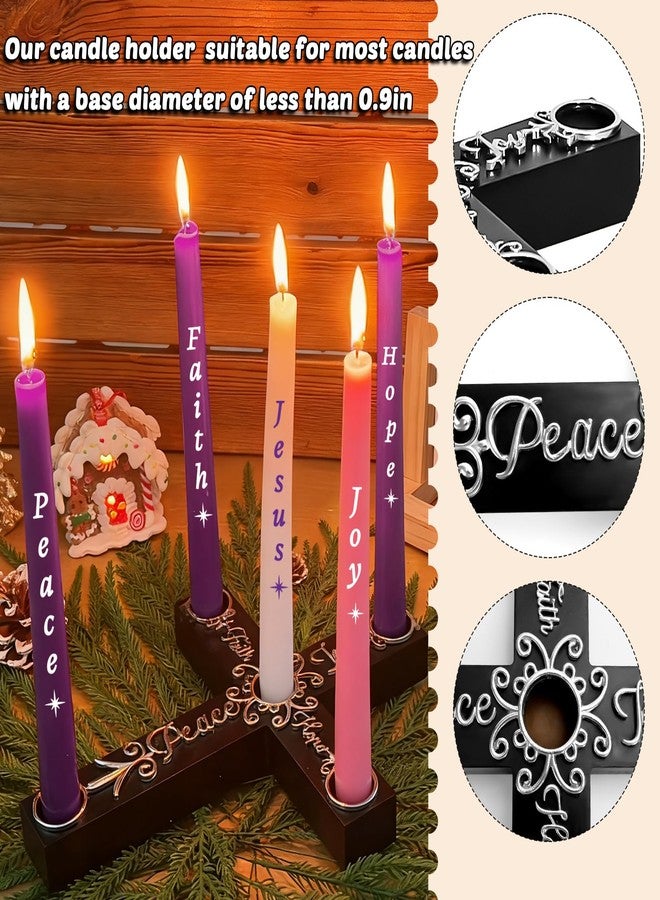 RGQSUN 5PCS Christmas Advent Candles and Nativity Candle Holder,Colored Taper Candles Set with Wood Cross & Celtic Knot Candlestick,Religious Christmas Gift for Home Church Fireplace Centerpiece Decor - Image 3